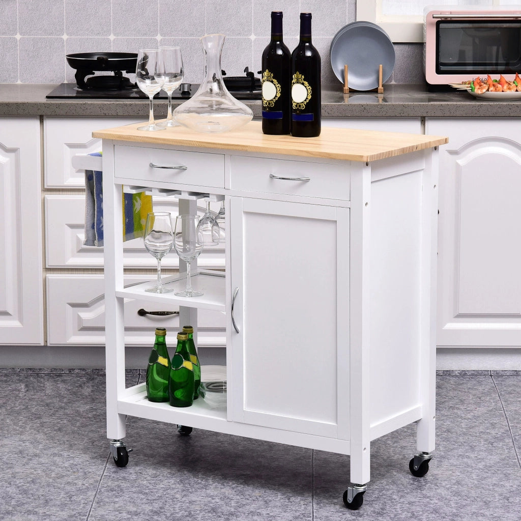 EasyComfort Carrello da Cucina Classico con Cassetti e Ruote in Legno Salvaspazio 89x40x84cm