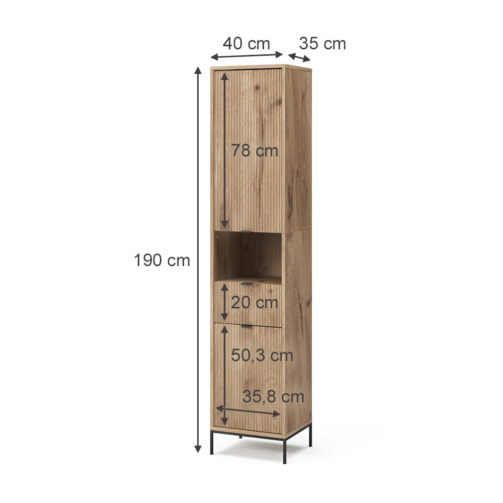 Vicco Mobiletto da bagno Quercia vichinga 40 x 190 cm con anta e cassetto