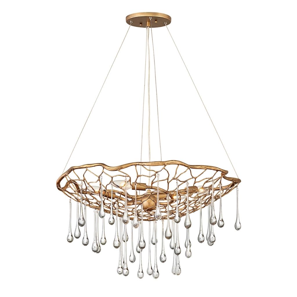 Lampadario Contemporaneo Laguna Acciaio Oro Brunito Vetro 4 Luci E14