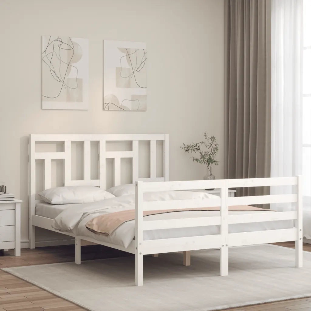 Giroletto con Testiera-Struttura Letto con testiera Bianco 140x190 cm in Legno Massello 413715