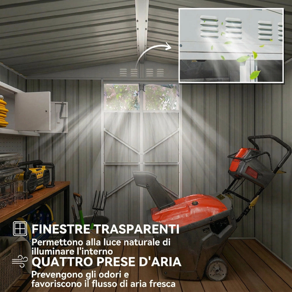 Capanno da Giardino in Acciaio Zincato ¨C zephmum ¨C Grigio Chiaro 246x117x180 cm