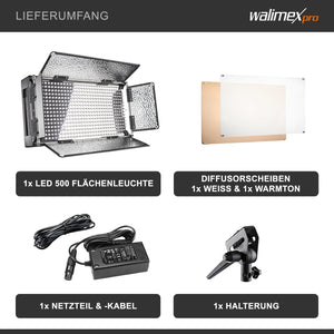 LED 500 Luce a pannello 30 W, versione diurna, con robusto alloggiamento in metallo + staffa, potente illuminazione da studio