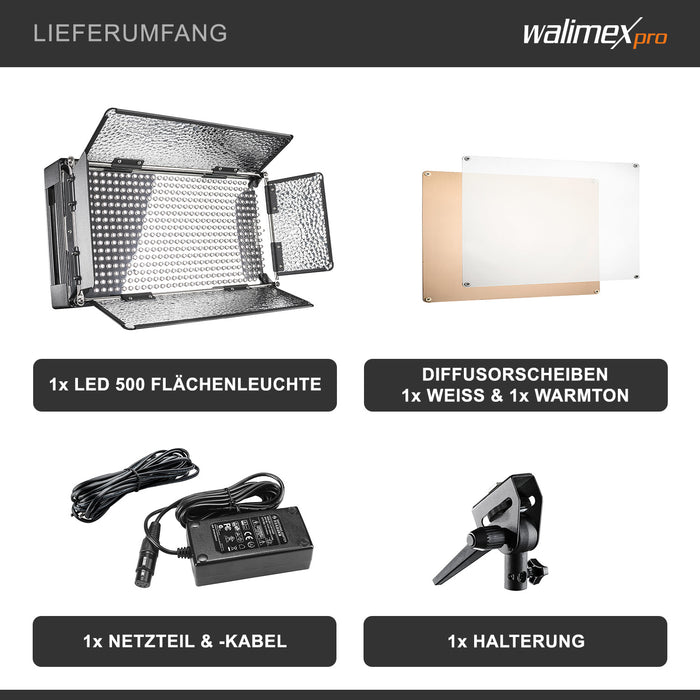 LED 500 Luce a pannello 30 W, versione diurna, con robusto alloggiamento in metallo + staffa, potente illuminazione da studio