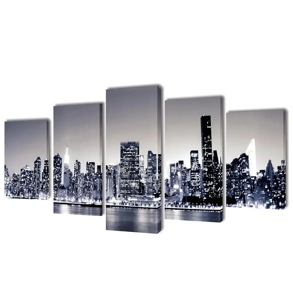 5 pz Stampa su Tela da Muro Panorama New York Monocromatico 100 x 50cm cod mxl 50690
