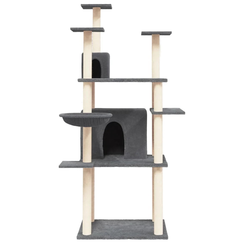 Tiragraffi per gatti torre per arrampicata giocattolo piattaforma per arrampicata con tiragraffi in sisal scuro 166 cm grigio 02_0022678