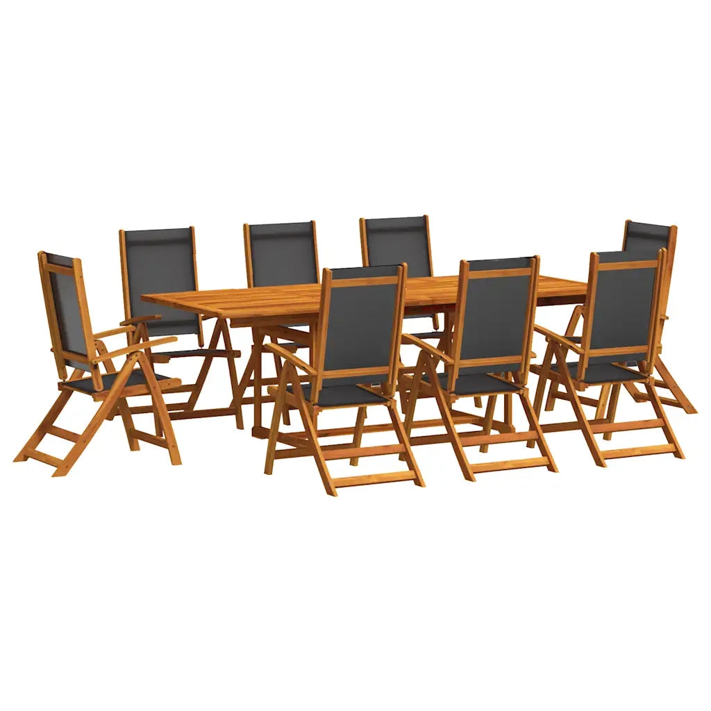 Set Pranzo da Giardino 9pz Legno Massello di Acacia e Textilene