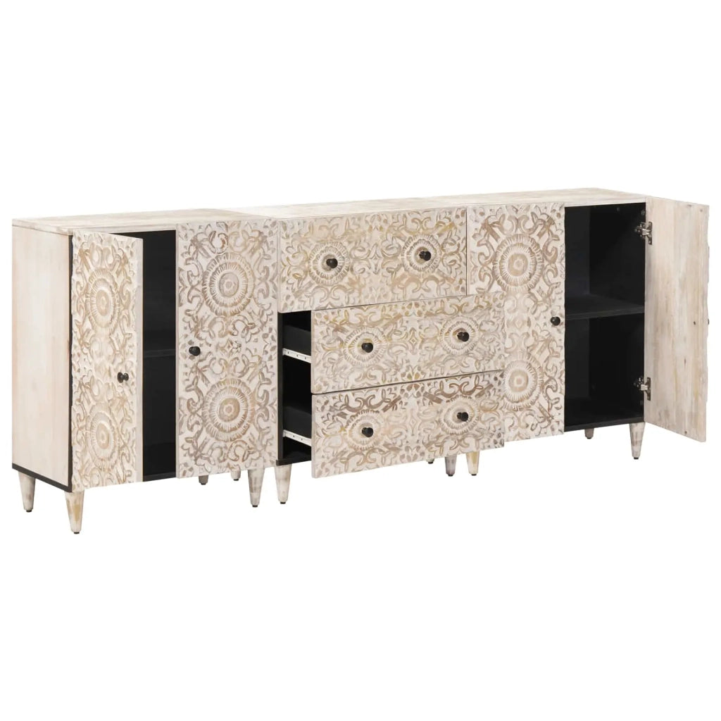 Credenza 3 pcs Bianco 60 x 33,5 x 75 cm Legno di mango massello