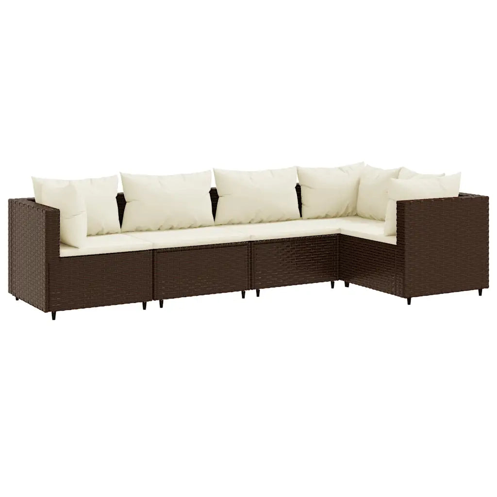 vidaXL Set Divani da Giardino 5 pz con Cuscini Marrone in Polyrattan
