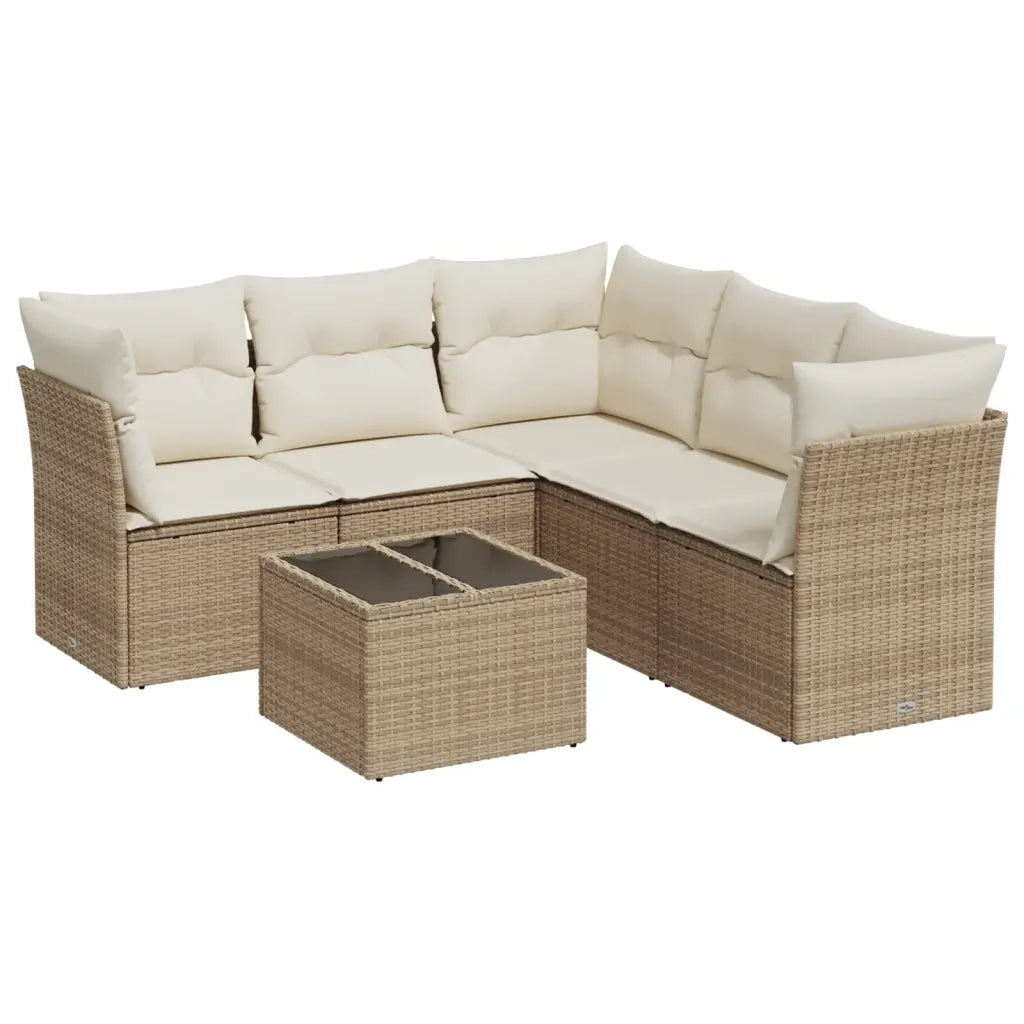 Set Divano da Giardino 6 pz con Cuscini Beige in Polyrattan