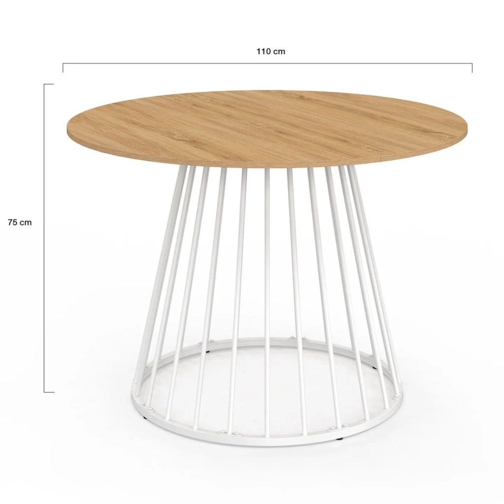 IDMarket - Tavolo da pranzo rotondo per 6 persone YUNA con piano in legno e gamba in filo metallico bianco 110 cm
