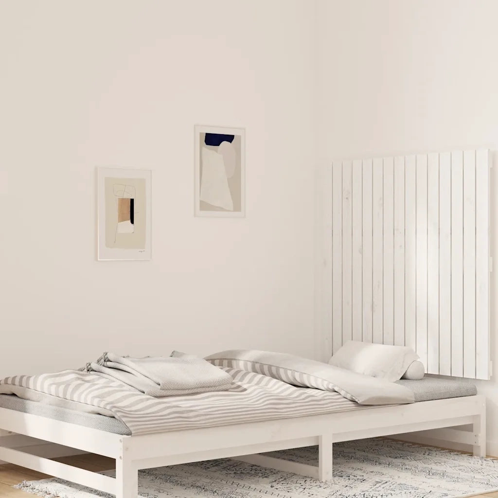 Testiera | Testata da Parete Bianca 95,5x3x90cm in Legno Massello di Pino