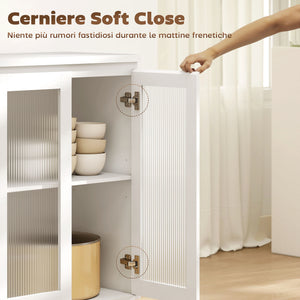 Credenza Buffet 120x40x91 cm con 4 Cassetti e Armadietto con Ante in Vetro in Legno Bianco