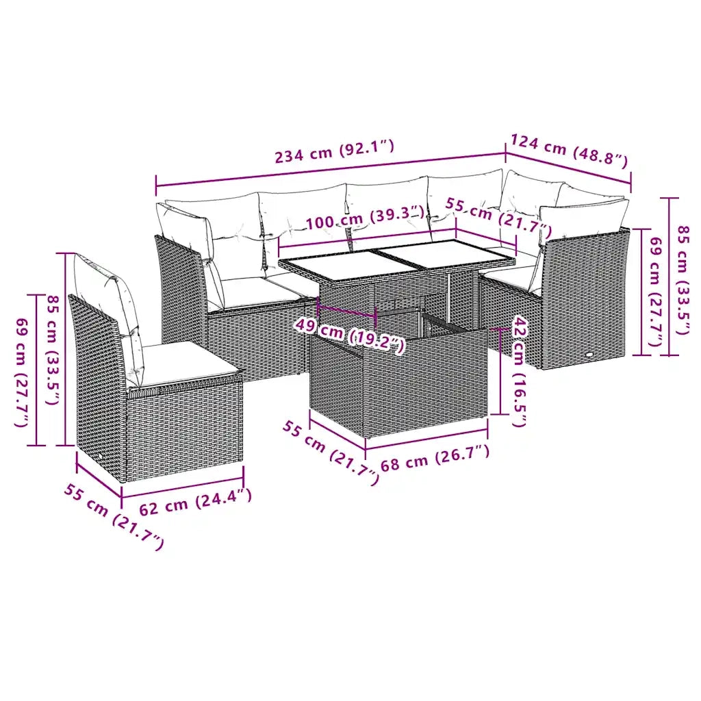 Set Divani da Giardino 7 pz con Cuscini Grigio in Polyrattan 3266621
