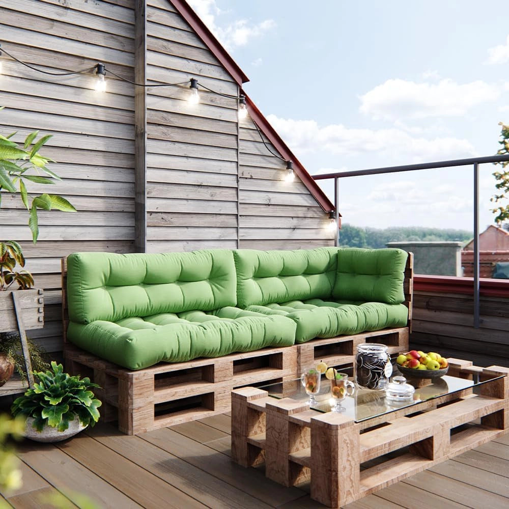Set di cuscini per pallet "Flocken", Verde, 5 parti, per l’imbottitura di sedute e schienali su pallet europallet