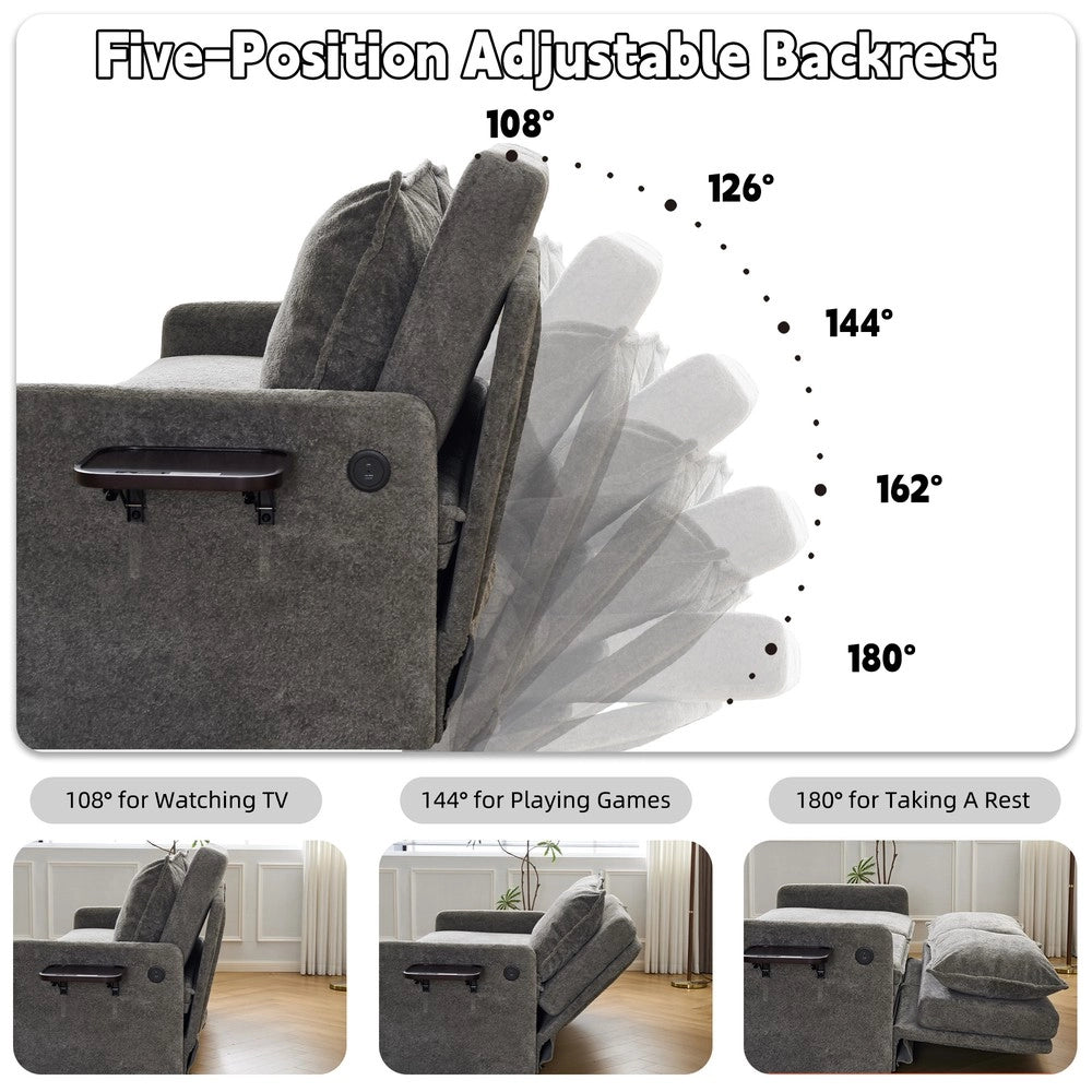 Divano Letto 3 in 1 con Contenitore ¨C MINIMAL ¨C Chenille, Grigio, Schienale Regolabile 5 Posizioni
