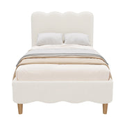 Letto Singolo 90x200 cm; con Rete a Doghe e Testiera; in Bouclé; Bianco