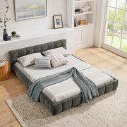 Letto matrimoniale 160x200 cm in chenille grigio scuro con struttura in eucalipto e ferro