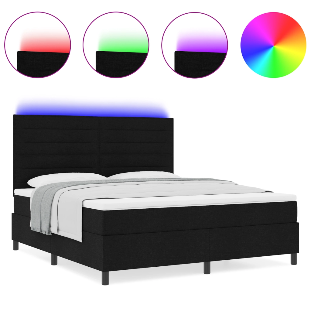Letto a molle con materasso e luce LED nera 160x200 cm in tessuto