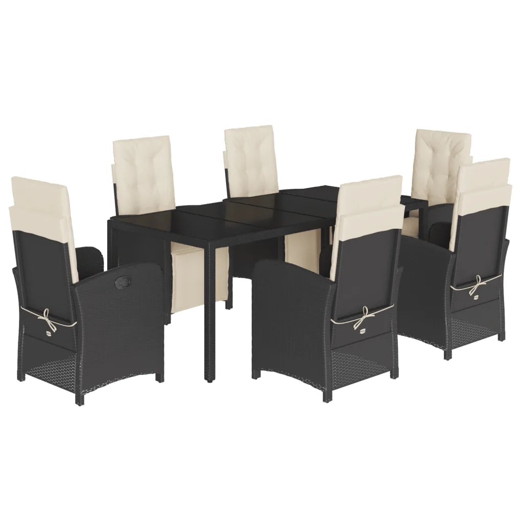 Set da Pranzo da Giardino 7 pz Nero con Cuscini in Polyrattan