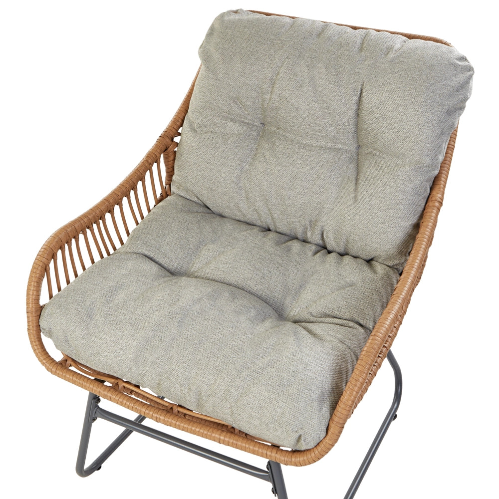 Sedia da giardino con poggiapiedi in rattan PE naturale Gambe in acciaio Cuscini grigi Mobili da giardino