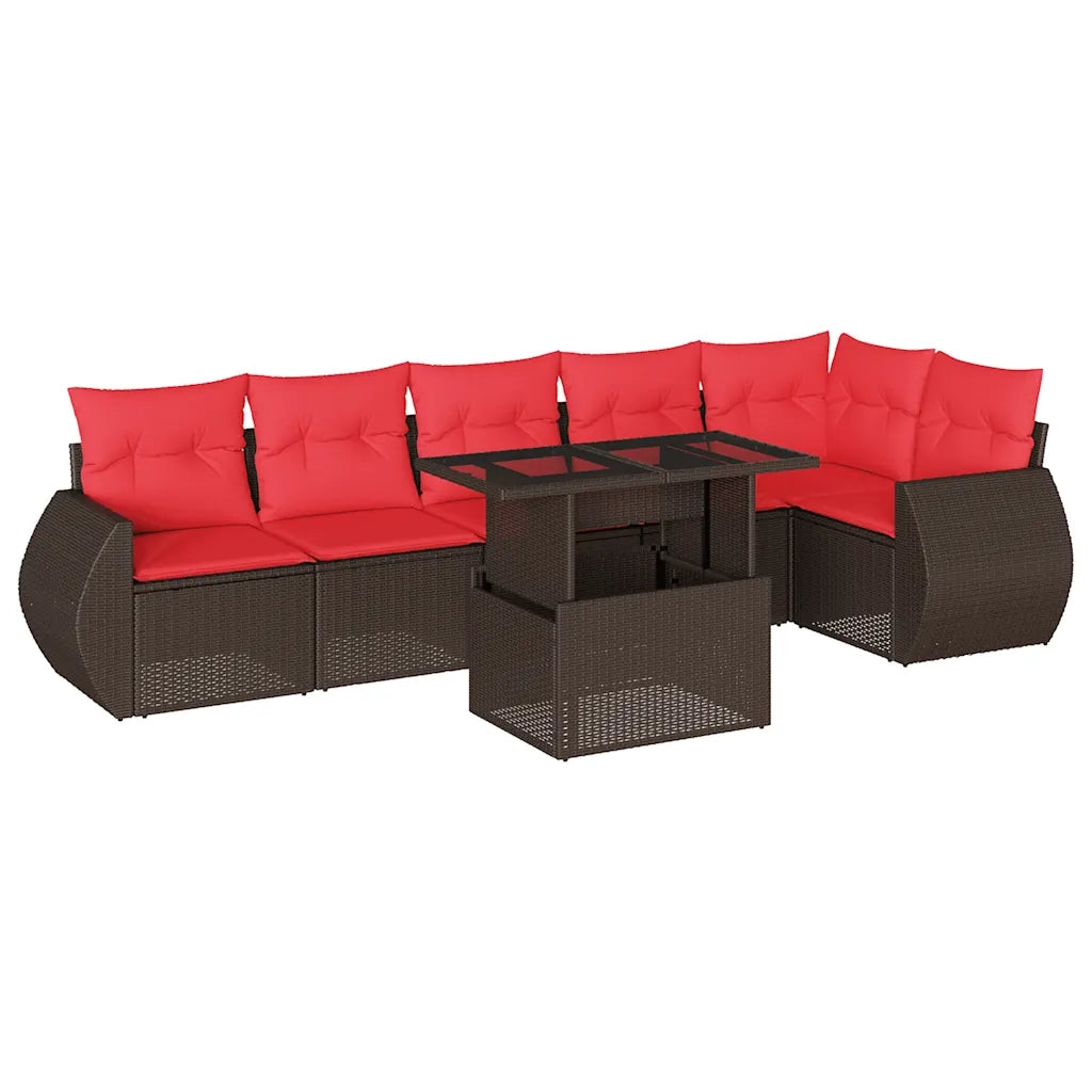 Set Divani da Giardino 7 pz con Cuscini Marrone in Polyrattan 3268554