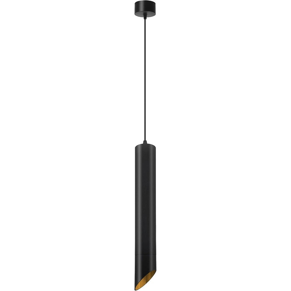 Trade Shop - Lampadario A Cilindro Asimmetrico Da Soffitto Nero Con Interno Oro Attacco Gu10 Ts187 -