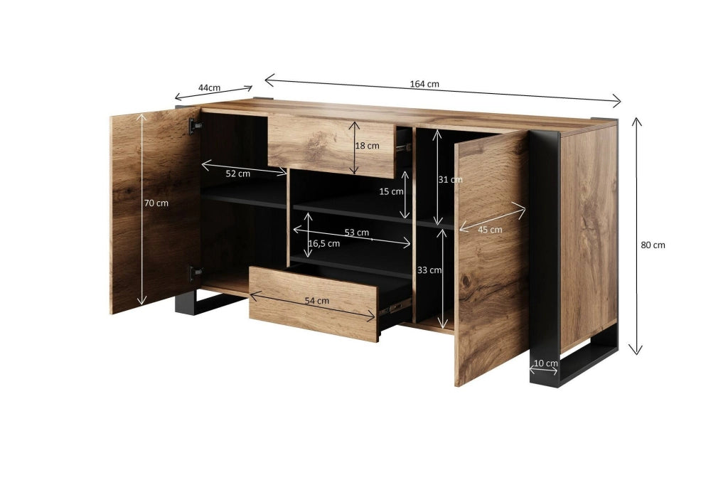 Madia Albignola, Credenza 4 Ripiani, 164x44x80h cm Marrone Rovere Nodi