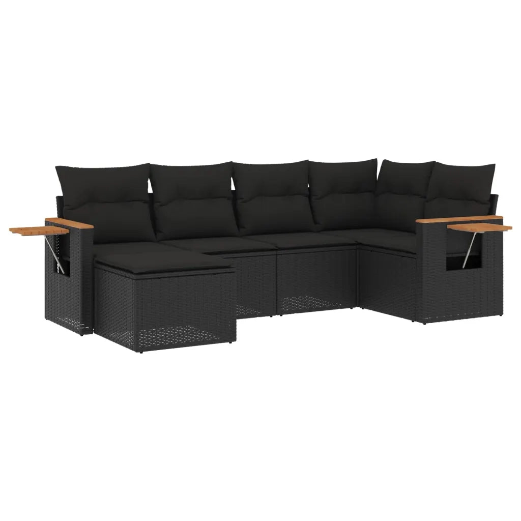 Set Divano da Giardino 6 pz con Cuscini Nero in Polyrattan 3227014