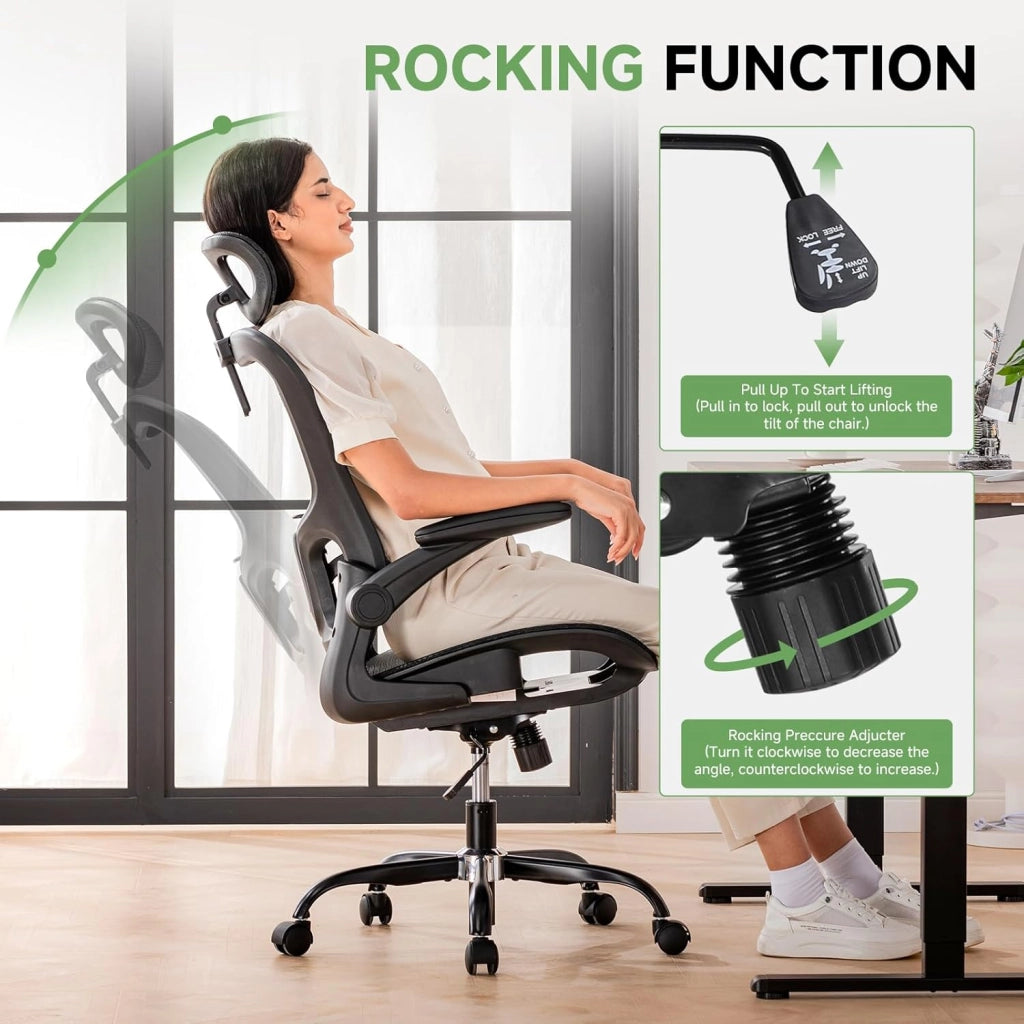 Sedia da ufficio ergonomica, da scrivania con poggiatesta regolabile, braccioli, supporto lombare, sedia da ufficio e da gioco, sedia direzionale in rete, 150 kg (nero)