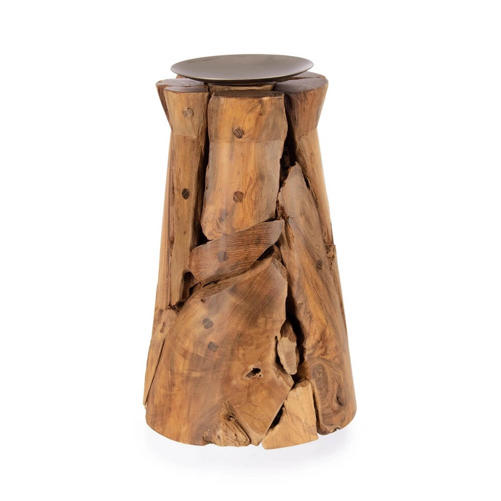 Portacandela in Legno di Teak Riciclato Naturale H37 cm - ANANYA