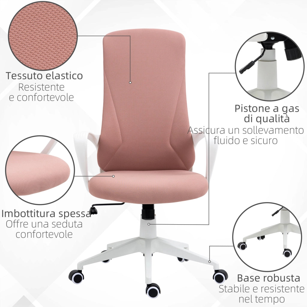 Sedia da Ufficio Imbottita con Altezza Regolabile e Dondolo ¨C Zephmum ¨C Rosa 62x56x110-119.5 cm
