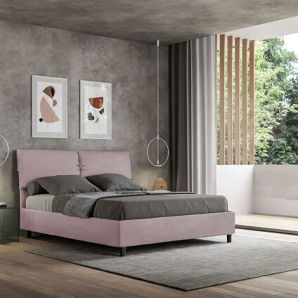 Letto matrimoniale contenitore imbottito 160x200 microfibra glicine Mados