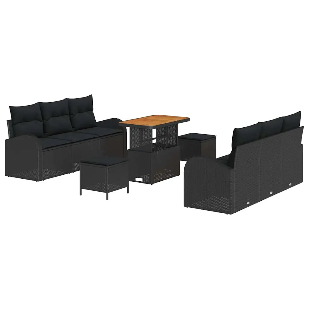 Set Divano da Giardino con cuscino con archiviazione 9 pcs Nero