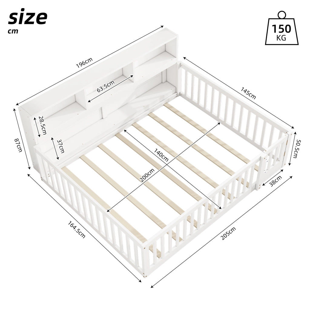 Daybed 140x200 cm con sponde di sicurezza e vani laterali; in pino e MDF; bianco