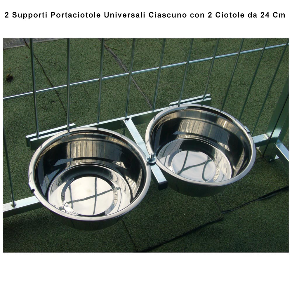 2 porta ciotole doppie universali per box regolabile acciaio diametro 24 cm