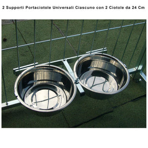 2 porta ciotole doppie universali per box regolabile acciaio diametro 24 cm