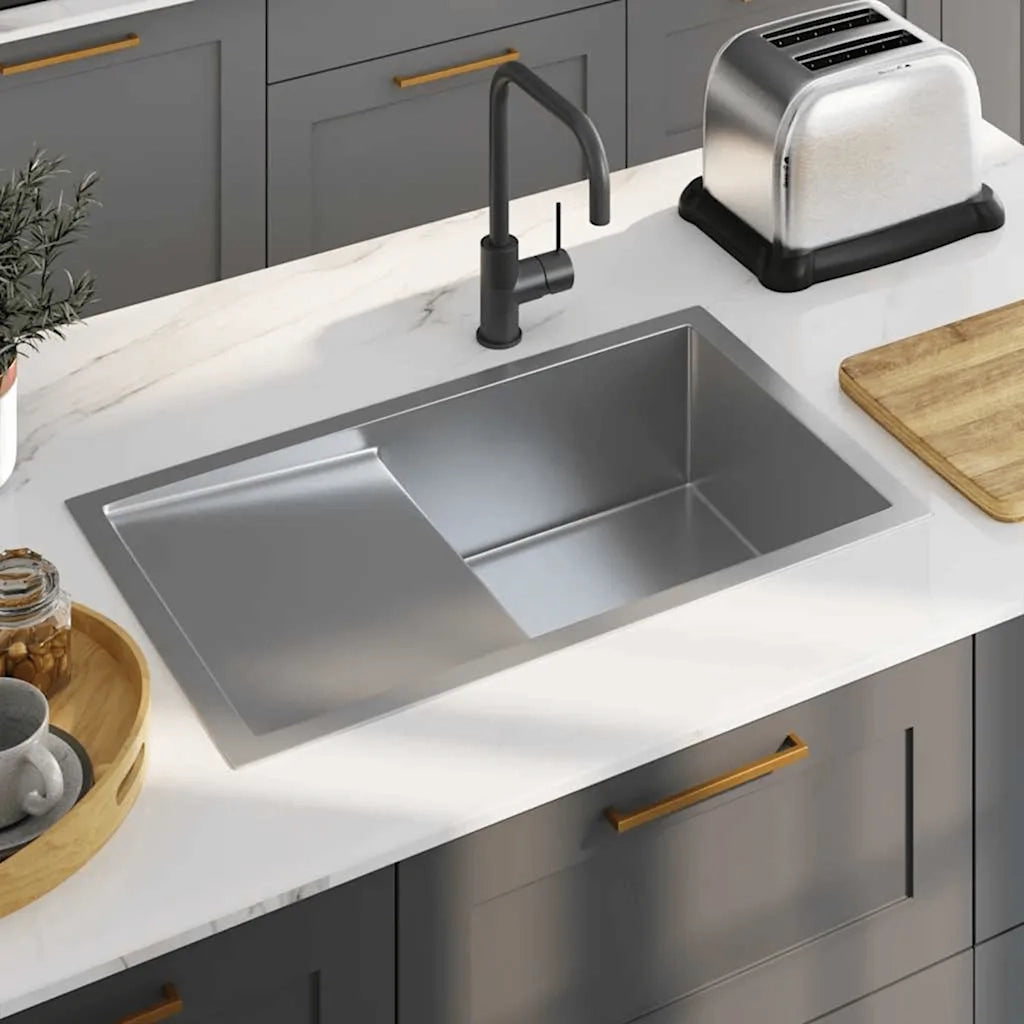 Lavello da Cucina Lavorato a Mano-Lavandino-Lavabo in Acciaio Inox 931822