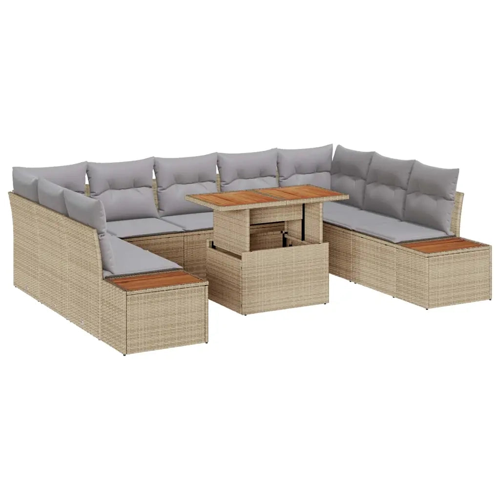 Set da Pranzo per Giardino con cuscino 10 pcs Beige e grigio 3350102