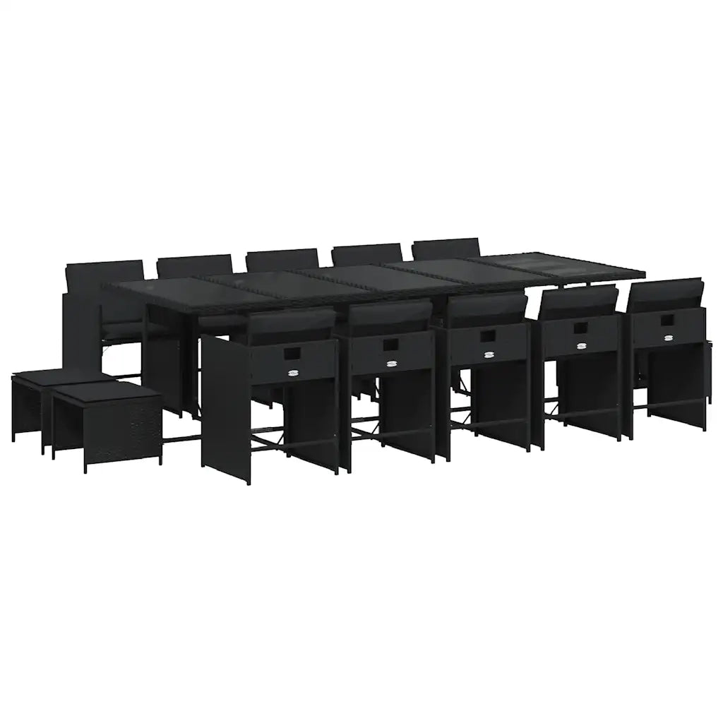 Set da Pranzo da Giardino 15 pz con Cuscini Nero in Polyrattan 3211171