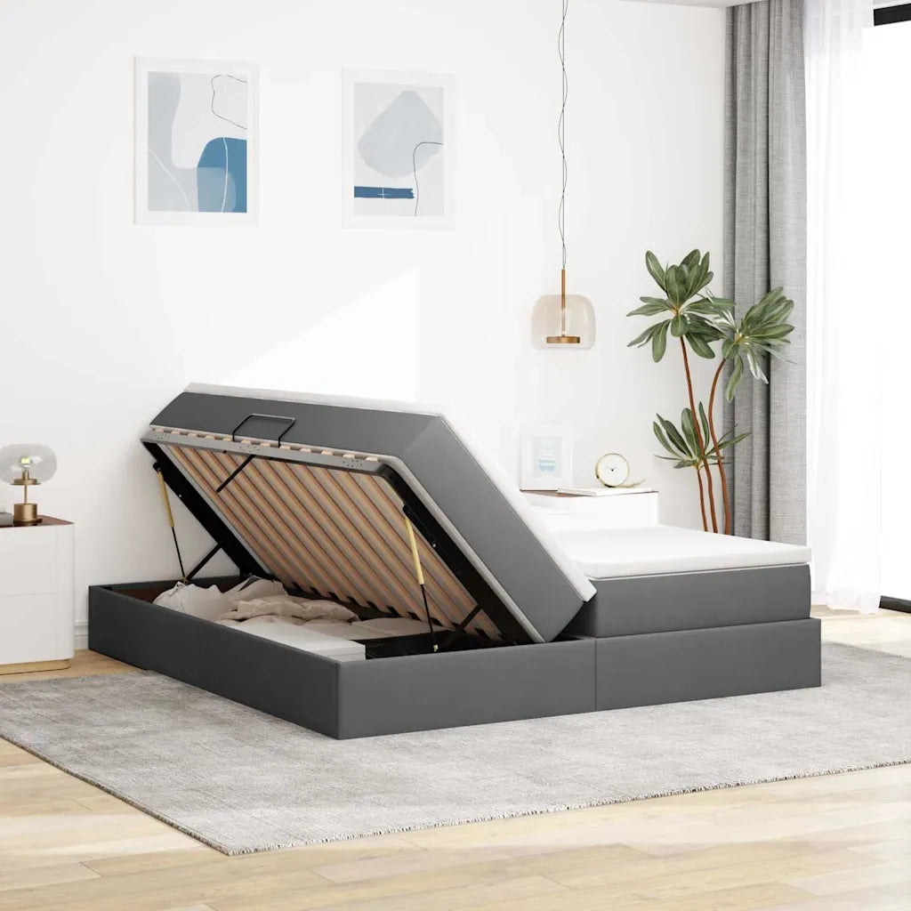 Letto con contenitore e materasso Grigio scuro 200 x 200 cm