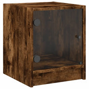 Comodino | Armadio da Notte | Mobiletto da notte con Anta in Vetro Rovere Fumo 35x37x42 cm