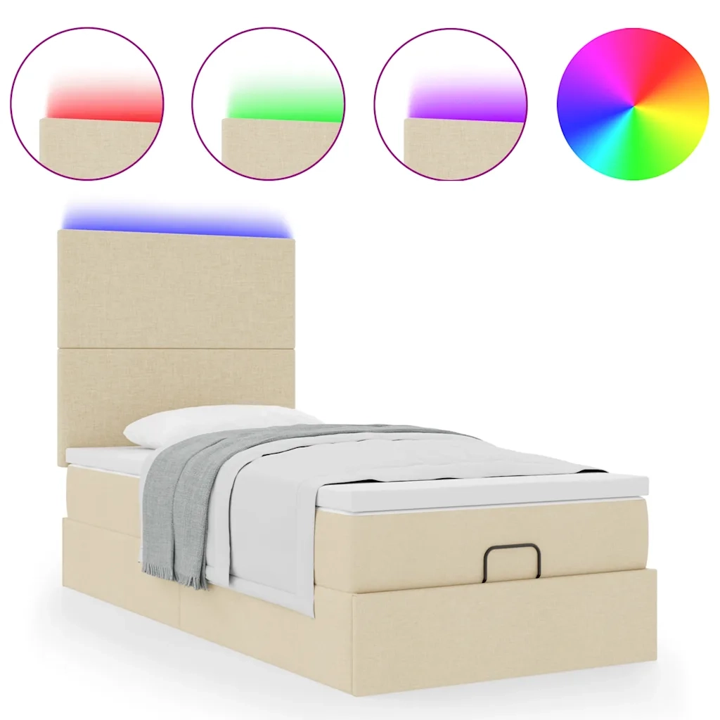 Struttura Letto Pouf con Materasso Crema 80x200 cm in Tessuto 3313883