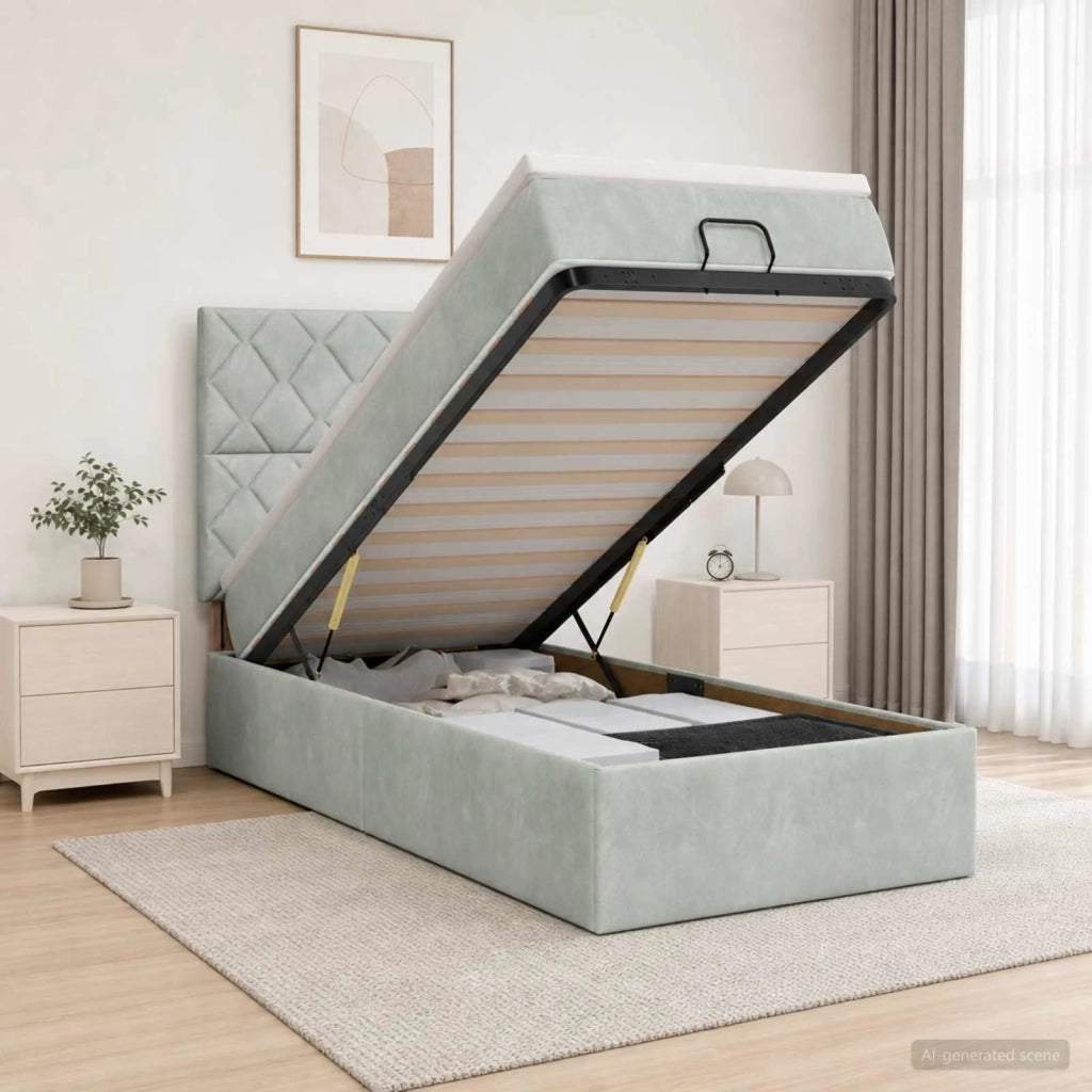 Letto ottomano con materasso Grigio Chiaro 100 x 200 cm Velluto 3457773