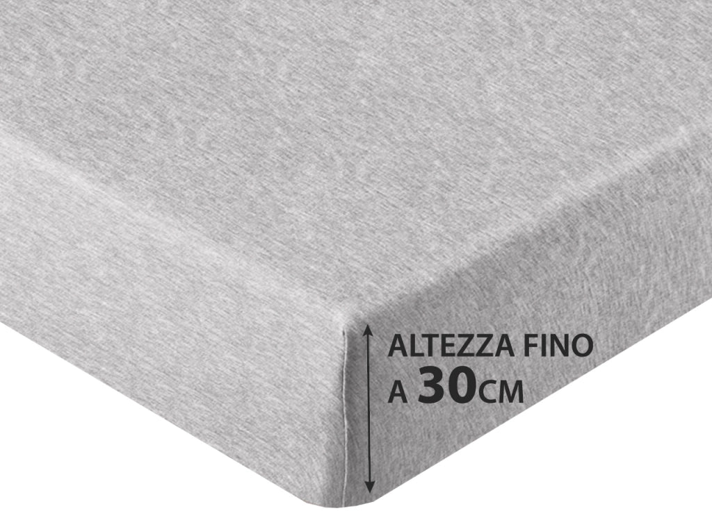 Lenzuola Sotto Con Angoli No Stiro In Tinta Unita Melange Modello Jersey - 1 Piazza - Grigio