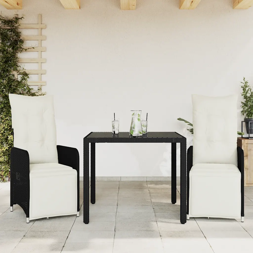 Set Bistr¨° da Giardino 3 pz | Set Salotto da Giardino con Cuscini in Polyrattan Nero