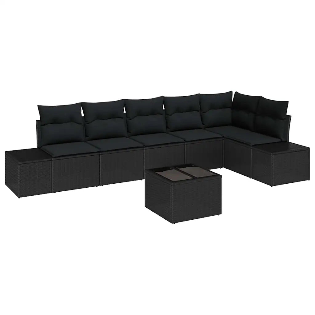 Set Divano da Giardino con cuscino 7 pcs Nero polyrattan