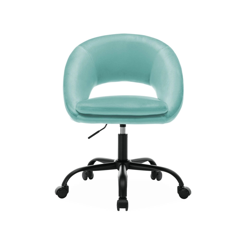 Sedia da ufficio con rotelle in velluto, cyan