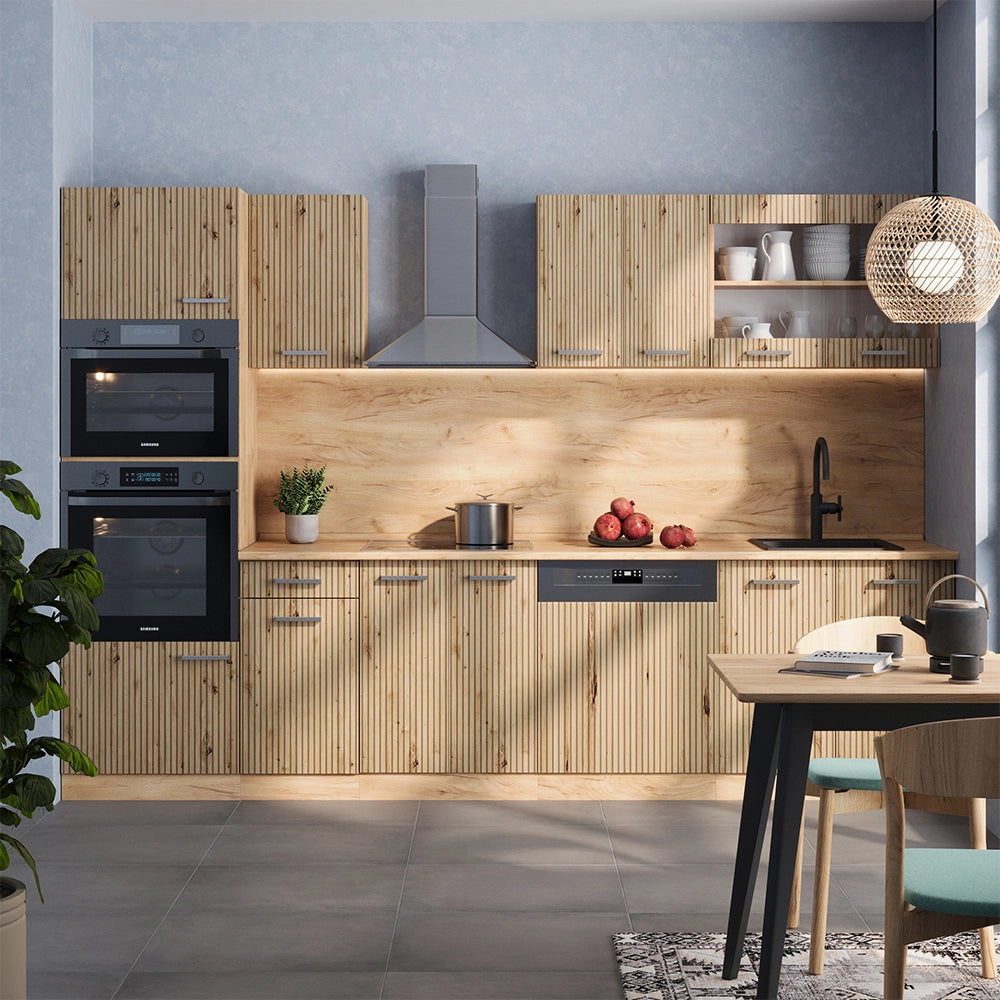 Vicco Cucina componibile Rovere artigianale/rovere Goldkraft 300 cm con armadio alto, PL Antracite