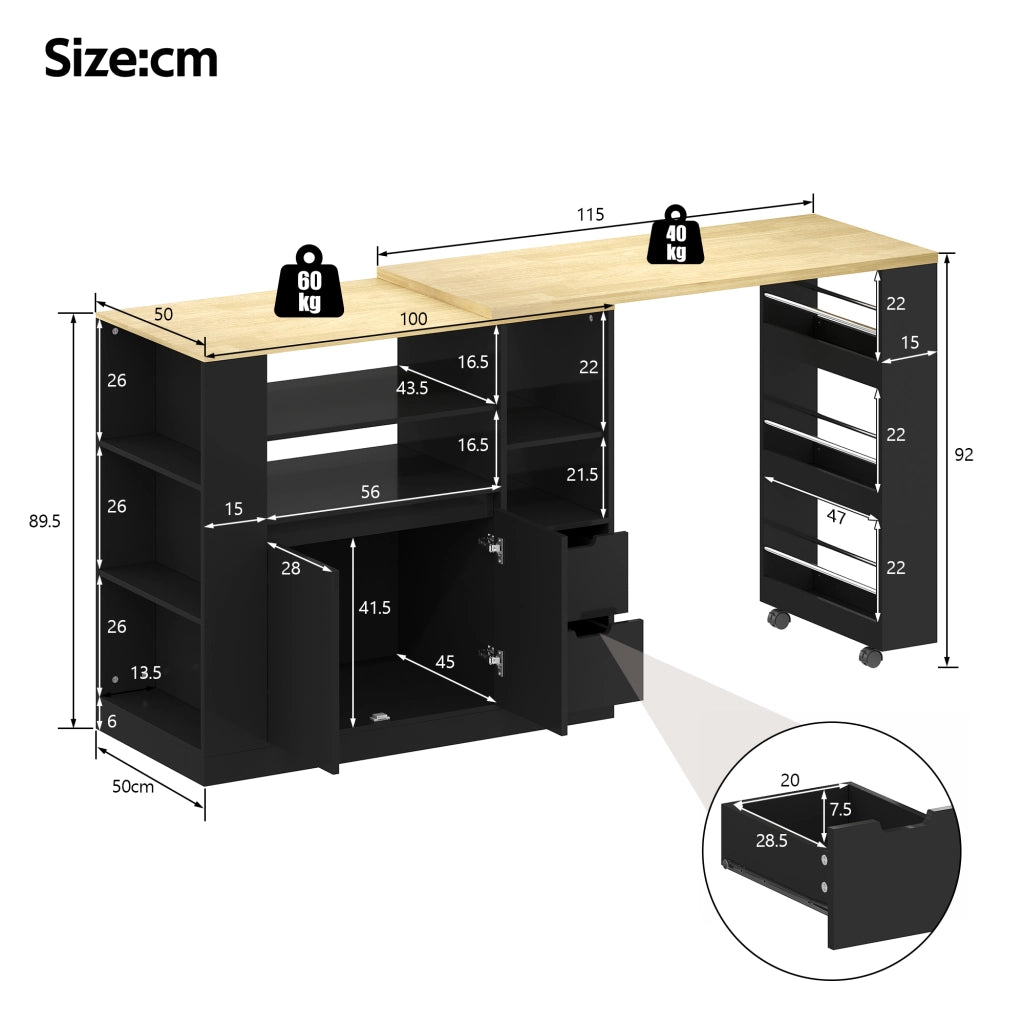 Tavolo da pranzo allungabile ¨C Minimal ¨C Legno, 115 cm, con cassetti e ripiani