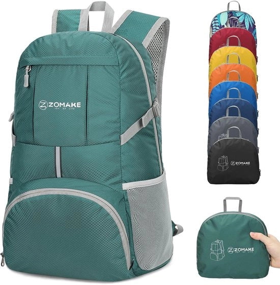 Borsa da trekking leggera da 35L, panniers pieghevoli, piccole borse da trekking, zaini da campeggio impermeabili per donne e uomini, escursioni all'aperto (verde scuro)